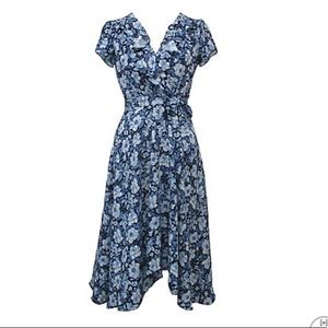 Melonie T Blue Floral Tie Front Wrap Dress